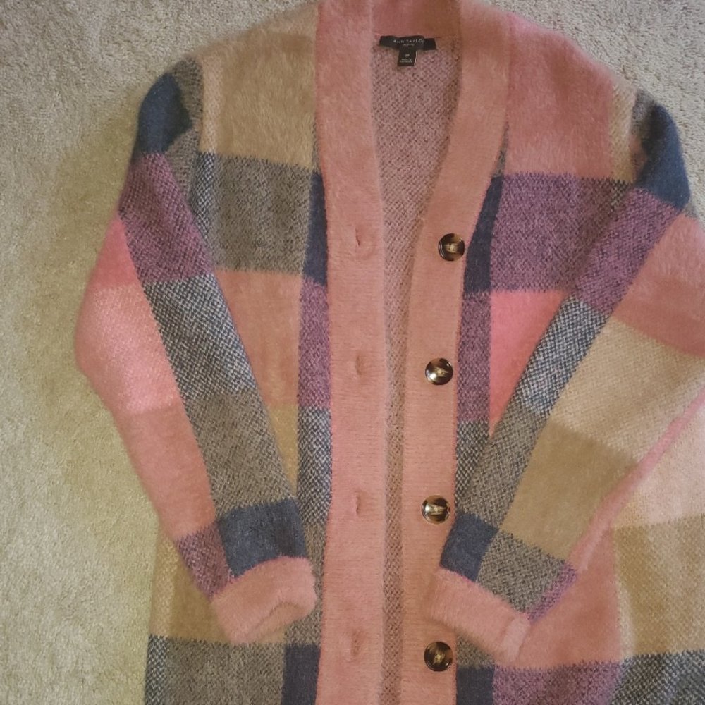 Womens Ann Taylor Multi-Color mid-length s/Cardigan sweater
